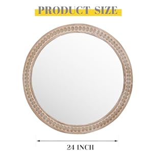 24" Round Wooden Wall Mirror,Rustic Circle Mirrors,Farmhouse Mirror with Beaded for Wall,Boho Decorative Mirror,Nature Vanity Accent Distressed Mirrors for Bathroom,Bedroom, Living Room,Entryway 24 Round Wooden Wall MirrorRustic Circle MirrorsFarmhouse Mirror with Beaded for WallBoho Decorative MirrorNature Vanity Accent Distressed Mirrors for BathroomBedroom Living RoomEntryway