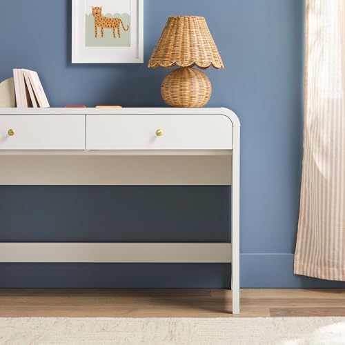 Walker Edison Zoey Modern Curve Design Writing Desk with Drawer, 45 Inch, White