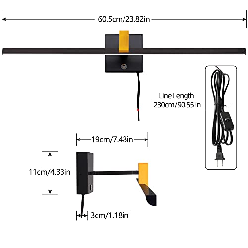 Image of MantoLite LED Dimmable Bathroom Mirror Vanity Light Fixture 24inch 14W Cabinet Picture Wall Lights, Indoor Lightings Wall Sconce with Adjustable Arm Bedside Reading Lamp, Plug in Display Lamps Black