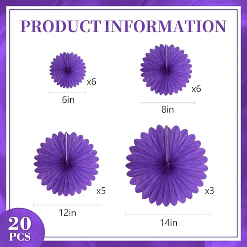 Image of 20 Pcs Deep Purple Hanging Paper Fan, Hanging Honeycomb Round Paper Fans for Weddings, Birthdays, Easter, Baby Showers, Classroom, Events Ceiling Party Supplies Decorations