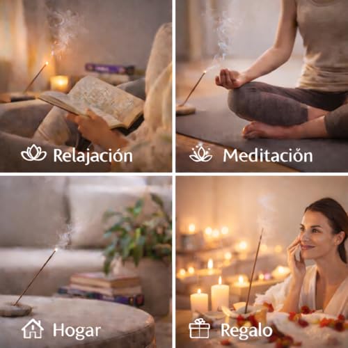 Miniatura 5 de Set de Incienso Natural Surtido con 5 Aromas y 100 Varillas, Incienso aromático para Relajación, Meditación y Yoga, Pack Regalo con Bolsa y QR, Hecho en la India