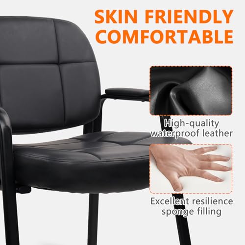 Image of CLATINA Big & Tall 500 lbs Leather Office Reception Chair No Wheels with Padded Arms, Waiting Room Guest Chair for Elderly Home Desk Conference Room Lobby Side Salon Clinic, Black