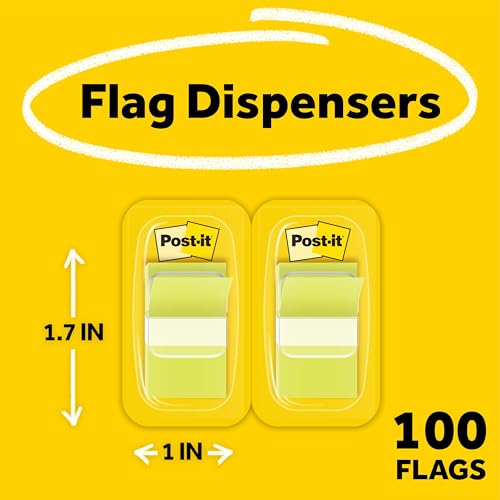 Image of Post-it Flags, Bright Green, 1-Inch Wide, 50 /Dispenser, 2-Dispensers /Pack