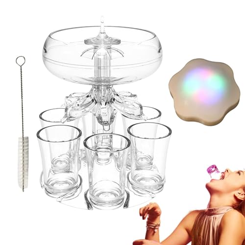 Vuggdt Dispensador de bebidas para fiestas, juego de 6 vasos de chupito y soporte, dispensador de chupito acrílico con vasos, dispensador de vasos de chupito acrílico transparente, vertedor de