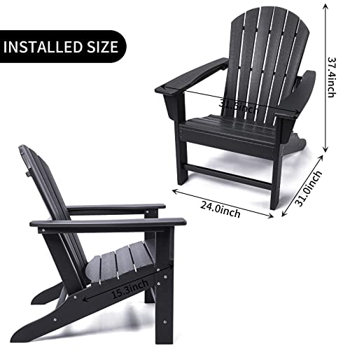 Farmhouse Adirondack Chair Wood Texture, Poly Lumber Patio Chairs, Pre-Assembled Weather Resistant Outdoor Chairs for Pool, Deck, Backyard, Garden, Fire Pit Seating, Black - Image 4