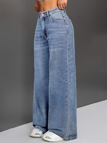 Image of KOTTY Women's High Waist Wide Leg Jeans | Relaxed Fit Comfortable Denim Pants for Women
