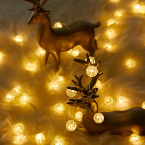 ENLACE Lichterkette Kristall Kugeln, 2M 20 LED Crackle Ball Lichterkette mit Knopfzellenbatterie, Warmweiß Kristallkugel Lichterketten für Innen Hochzeit Weihnachten Valentinstag Party Dekoration – Bild 5