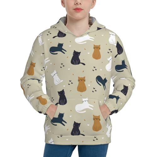 Cute Cartoon Cats Kid Hoodies Boys Sweatshirts Girls Pullover with Pocket