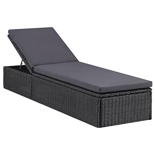 vidaXL Chaise Longue Bain de Soleil de Patio Transat de Jardin Chaise Longue de Terrasse Extérieur Piscine Résine Tressée Noir et Gris Foncé