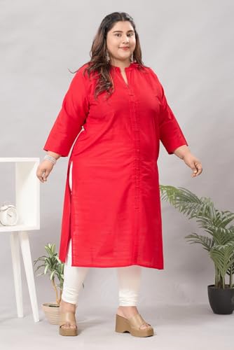 Image of DARIKA Women's Solid Straight Kurta with 3 /4 Sleeves | Front Button Placket | Comfortable Plus Size Ethnic Wear Kurti for Casual