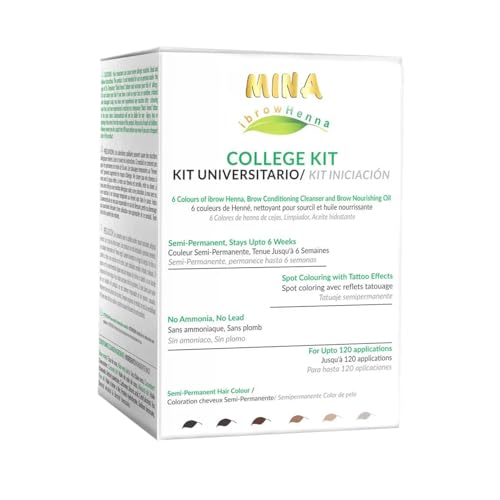 MINA ibrow Henna College Kit (5 Colors of ibrow Henna, Brow Conditioning Cleanser & Brow Nourishing Oil)