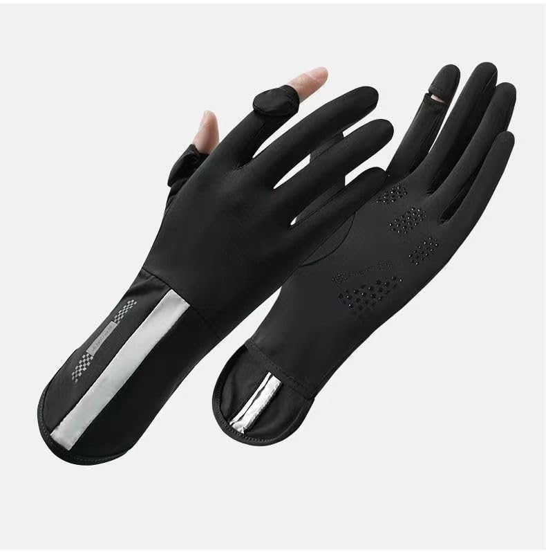 Image of LUVINA 2 PCS Hand Gloves for UV Sun Protection, Breathable Sunscreen Driving Glove Cooling Arm Full Finger, Ice Silk Non-Slip Touch Screen Anti Uv Glove (Black, Gloves)