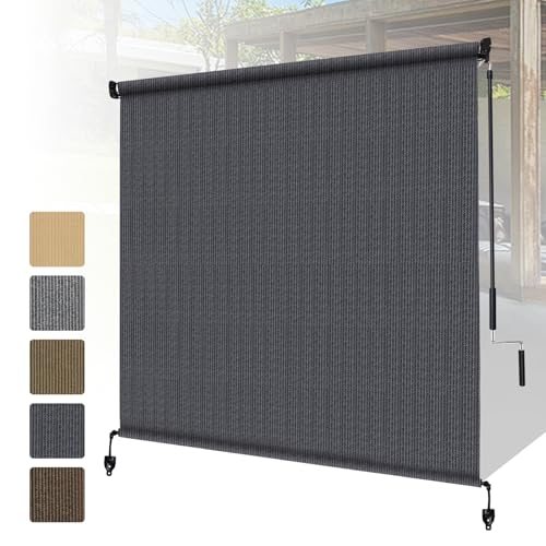 Shade&Beyond Outdoor Roller Shades with Splicing Design, 8' W x 8' H Cordless Patio Roll Up Blinds...
