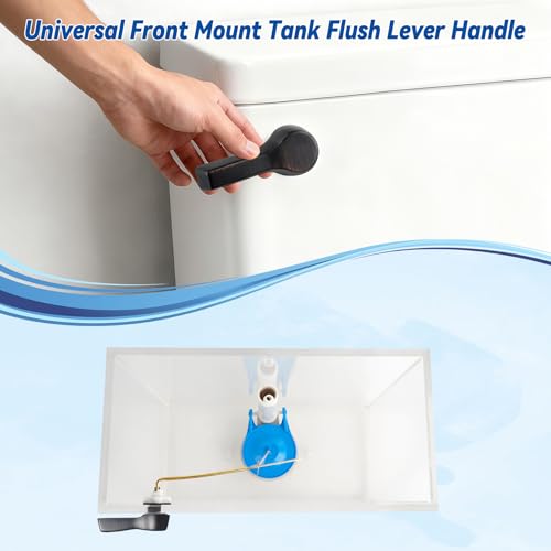 Image of Hibbent Universal Metal Front Mount Toilet Handle Kit, Oil Rubbed Bronze | Solid Brass Toilet Flush Tank Lever with Stainless Steel Adjustable Flapper Chains, Side Tank Toilet Handle for Most Toilets