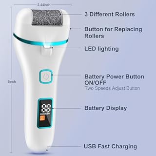 Wolady Pedicure Elettrico Professionale,Set Calli Rimozione Ricaricabile,con 3 Rulli di Ricambio,Illuminazione, kit pedicure,Illuminazione, pedicure elettrico professionale piedi (Bianco)