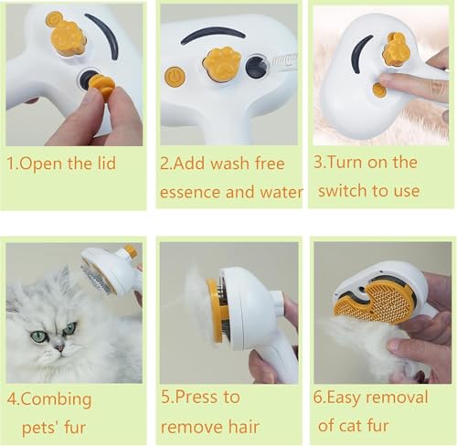 Image of Self Cleaning 3 in 1 Pet Brush - Cat & Dog Brush for Shedding, Steam Cleaning, Spray, White