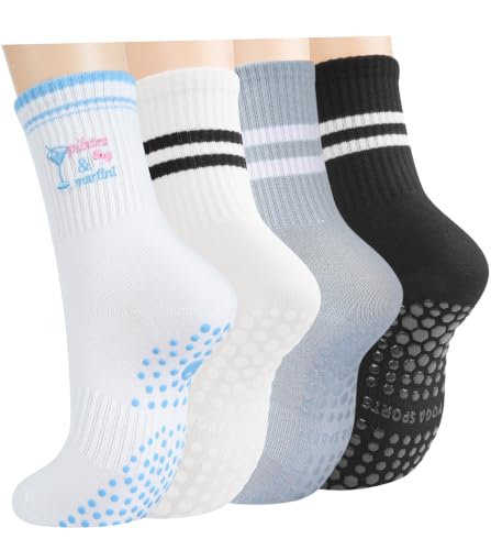 Image of Toes Home Pilates Socks for Women, Grip Yoga Crew Socks, Non Slip Socks