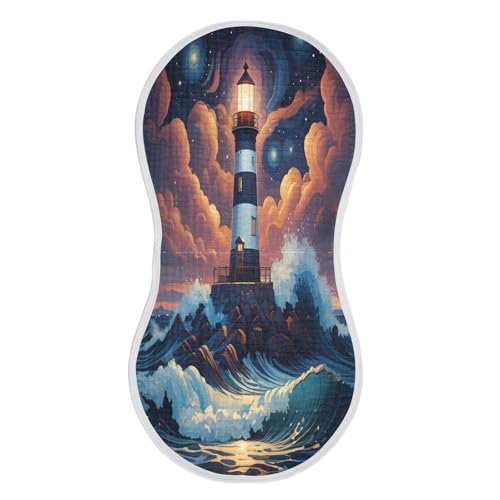 Coastal Lighthouse Nightfall Azure Baby Burp Cloths Muslin Burp Cloths Soft Burp Cloth Burp Rags Cotton Burp Clothes Absorbent for Newborn Girl Unisex Boy 1 Pack 22x11 Inches