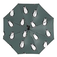 MHYRAC Umbrella, Penguin Pattern Auto 3 Fold Umbrella, Printed Inside, Black Outside