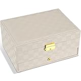 GUOER Jewelry Box for Women Girl Wife - Large PU Leather Jewelry Organizer Storage Case with Two Layers Display for Earrings Bracelets Rings Watches (Light Khaki)