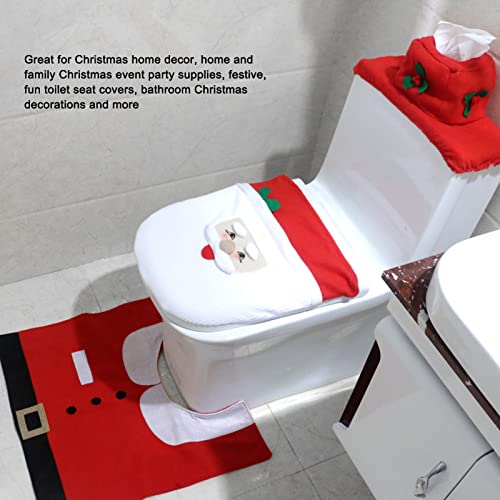 Hapivida 3-teiliges Weihnachten Badezimmer Set Cartoon Muster WC Toilettendeckelbezug, Teppich, Abdeckung für Wasserspeicher, für Hotel Kindergarten Einkaufszentrum – Bild 3