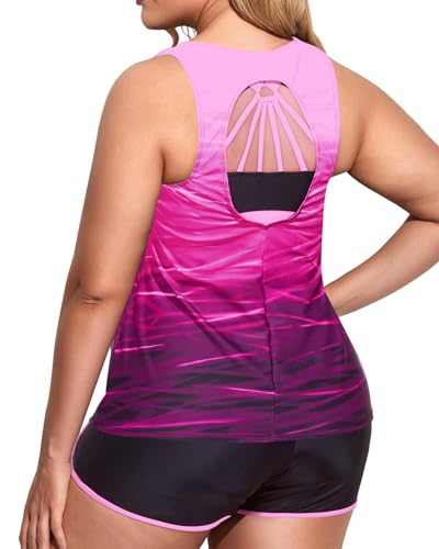 Image of Holipick Women Plus Size Swimsuits - Athletic 3 Piece Tankini with Shorts