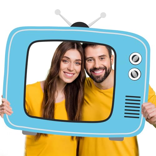 Large Vintage Television Photo Booth Props 29 x 26 In Cartoon TV Shaped Selfie Frame Creative Friends Party Photo Props Accessories for Wedding Bridal Shower Bachelorette Birthday Party Supplies Decor