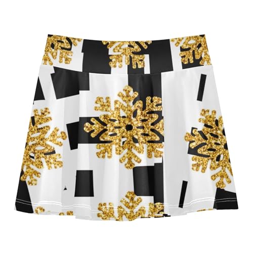 Preppy Girls Skorts Athletic Shorts Tennis Skirts Kids School Skirt Snowflakes Black White 4t2