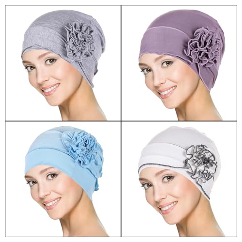 Graceful Chemo Hat Skull Hat with 3D Lovely Flower Headwear Chemo Caps for Girl Pullover Warm Caps Photo Props4