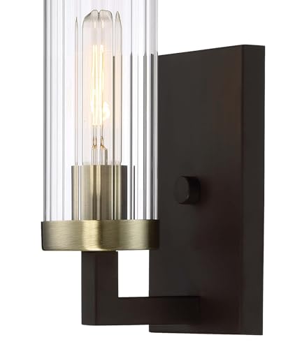 Image of Minka Lavery 3041-560 Ainsley Court Vanity Bath Light, 1-Light, 60 Total Watts, 4.5-in H x 9.75-in W, Aged Kinston Bronze with Brushed Brass Highlights