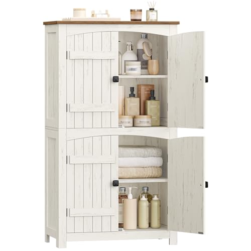 HEXCELEN Armoire de Rangement avec Portes de Grange, Style Ferme, Buffet Haut, avec 4 Portes, Meuble de Rangement, Étagères Réglables, Marron Rustique et...