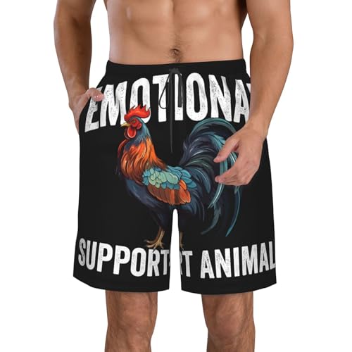 Emotional-Support Animal Funny Chicken Men's Beach Shorts Swim Trunks2