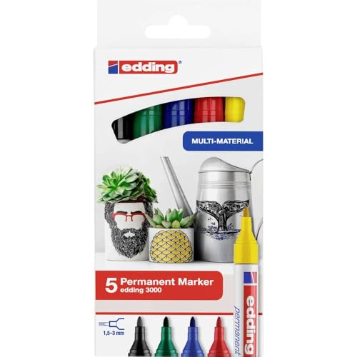 edding 3000 4-3000-5 Permanentmarker Schwarz, Blau, Rot, Grün, Gelb wasserfest: Ja