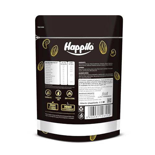 Image of Happilo Premium International Healthy Nutmix 350g | Almonds | Black Raisins| Cashewnuts | Cranberries | Green Raisins | Pistachio Kernels | Walnut Kernels healthy snacking | Dry Fruit | Trail Mix | Mix Nuts | Mix Dry Fruit