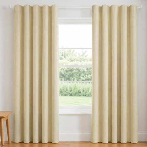Image of FRESH FROM LOOM Jute 9 ft Door Curtains for Slider Track | Non-Ring Curtains | S-Wave Pleat | | Non-Ring Curtains | S-Wave Pleat | Parda | Light Block Parde | (Size - 9ft, Cream, 2pc)