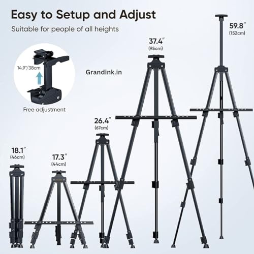 Grandink Portable Lightweight Tripod Easel for Professional Artists, Metal Display Easel Stand with Adjustable Height for Painting, Display and Advertisement Purposes - 5FT(Holds Canvas up to 32 Inch) (Image - 3)