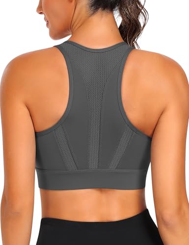 Image of JoyGirl Zip Front Sports Bra High Impact Workout Bra for Women Mesh Racerback Gym Bra Padded High Support Yoga Bra