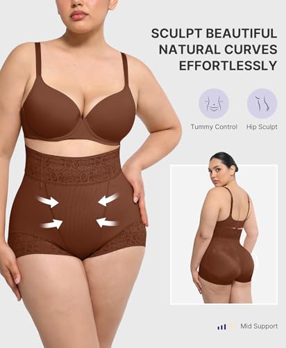 Image of SHAPELLX Mid Waist Tummy Control Shapewear Briefs Lace Body Shaper Panties | Easy to put on, wear as regular underwear, stay-put lace waistband & hems, skin-friendly fabric, invisible under clothing