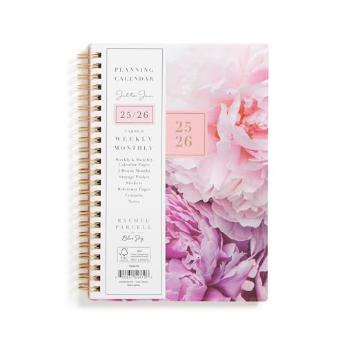 Blue Sky Rachel Parcell Weekly and Monthly Academic Year Planner Calendar, July - June, Flexible Cover, Wirebound, Laminated Tabs, Storage Pocket, Includes Stickers, Peony (Peony- 2025/2026, 5' x 8')