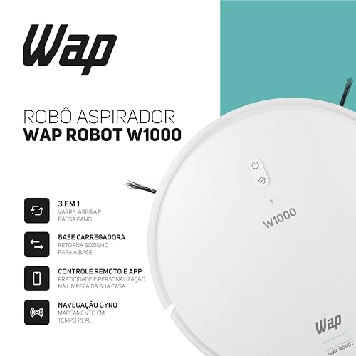 WAP Robô Aspirador de Pó ROBOT W1000 Mapeamento de Tempo Real GYRO, Base de Carregamento, Compatível com Alexa e Google - Imagem 24