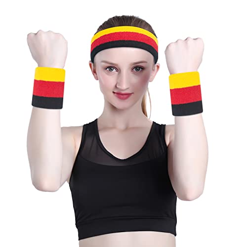 Image of ONUPGO Sweatband Set Sports Headband Wristband Set Sweatbands Terry Cloth Wristband Wrist Sweatband Headbands Moisture Wicking Sweat Absorbing Head Band