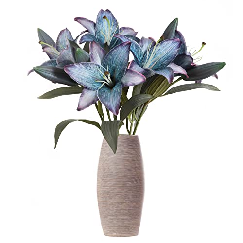 IPOPU Lot de 5 Fleurs de lys artificielles Bleues Vintage en Soie pour décoration d'intérieur, Fleurs artificielles Bleues, Arrangement Floral, fête de...