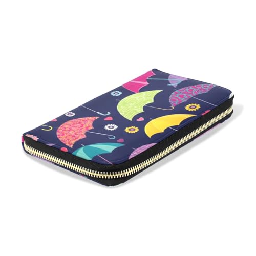Long Wallets Leather Bifold Wallet for Women Umbrella Print with Zipper Credit Card Holder Large Capacity4