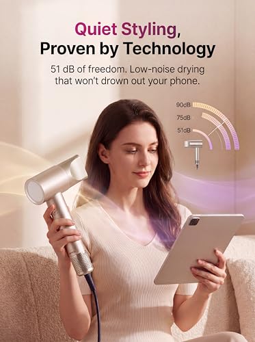 WHS Hair Dryer, 110,000 RPM High Speed Brushless Motor Ionic Blow Dryer – Low Noise Lightweight 110V Travel Hair Dryer with Concentrator Nozzle, Fast Drying for Home & Travel (Gold) — view 6