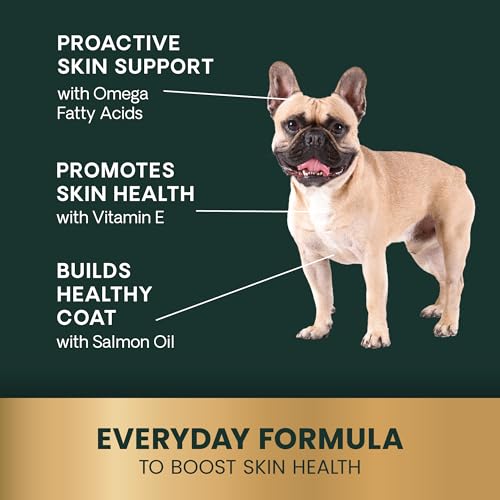 VetriScience Healthy Skin & Coat Chews, Derma Strength Omega-3 Salmon Oil Supplement for Dogs, Omega Skin and Coat Chews, Skin Health, Coat Growth, Fish Oil and Vitamin E, Veggie, 70 Count