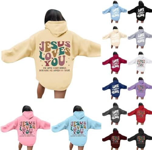 Love Like Jesus Womens Oversized Hoodies Fleece Palm Puff Sweatshirts Letter Print Long Sleeve Y2K Fall Clothes