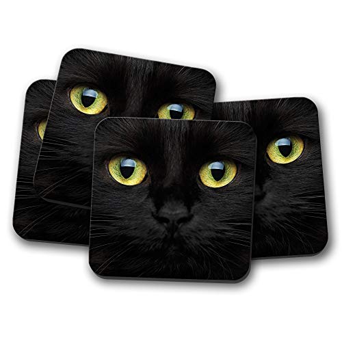 Lot de 4 dessous de verre en forme de chat noir - 8423