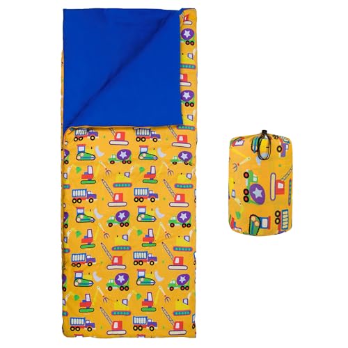 Image of Wildkin Kids Sleeping Bag - Roll-Up Design with Storage Bag for School, Travel & Camping - Under Construction