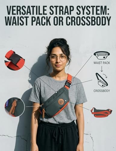 Image of Venzina Unisex Crossbody Bag, Water-Resistant Nylon Sports Waist Pack & Fanny Pack with Adjustable Strap, Large Capacity Hands-Free Bag for Running, Hiking, Travel, Gym & Everyday Carry- Green