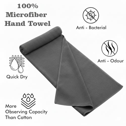 Image of Dribble Microfiber Weft Knitting 400 GSM Hand Towel 40x60 cm | Ultra Soft, Quick Dry, Highly Absorbent | Lightweight & Skin-Friendly Towel for Bathroom, Gym & Travel, Grey & Pista Green (Pack of 4)